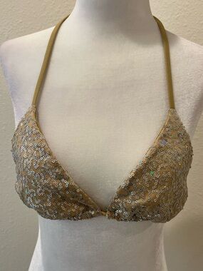 Beach Bunny Gold Sequin Triangle Bikini Top Medium